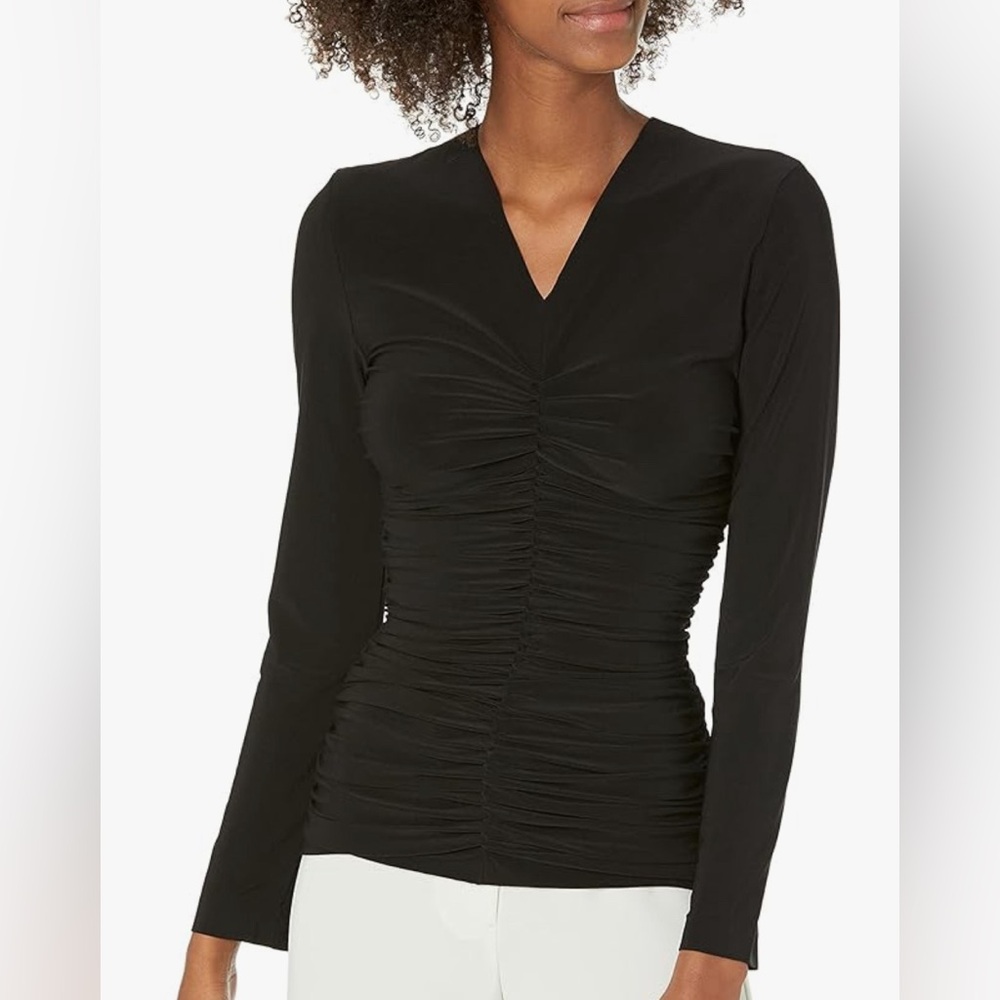 NWT Norma Kamali Long Sleeve V Neck Slinky Top size S/36